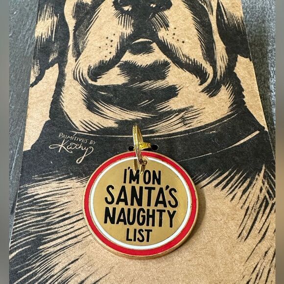 Christmas Dog Collar Charm Santa’s Naughty List Primitives by Kathy - Picture 1 of 2